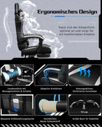 Yaheetech Gaming Stuhl Ergonomischer Gamer Stuhl mit Massagefunktion Computerstuhl mit Fußstütze Bürostuhl 90-135° Rückenlehne verstellbar Gaming Sessel PC Stuhl Weiß