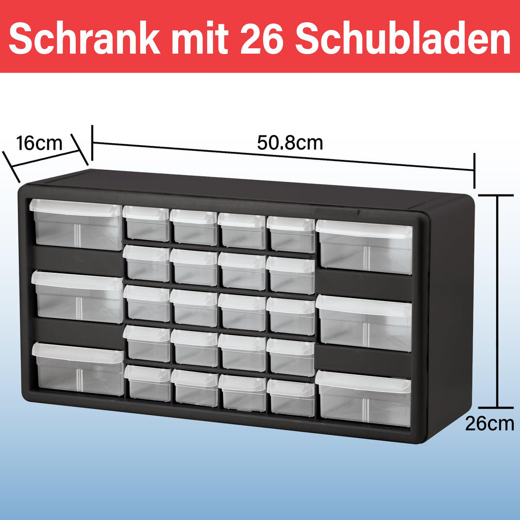 Akro-Mils 10126 26-Drawer Plastic Drawer Storage Cabinet for Garage Organization, Teacher Toolbox, Makeup Organizer, and More, 50.8 cm W x 15.24 cm D x 25.4 cm H, Red