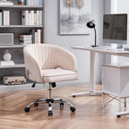 Yaheetech Schminkstuhl mit Samtbezug, Schreibtischstuhl mit Armlehnen, Drehstuhl mit Rollen, Höhenverstellbar Homeoffice Stuhl, Bürosessel mit Schaukelfunktion, drehbar Polsterstuhl Cremeweiß