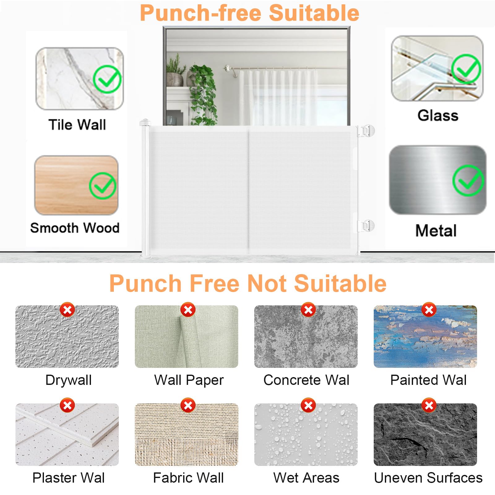 Einziehbares Hundegitter ohne Bohren, Kein Bohrer Ausziehbare Babygitter für Treppen Erweiterbar auf bis zu 150 cm breites Hundegitter für Türen, Flure, drinnen und draußen