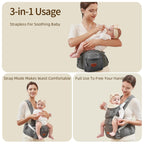 SUNVENO Babytrage Ergonomisch，Baby Carrier mit Abnehmbarer Kapuze, Hüftsitz baby mit Speicheltuch, 3in1 Babybauchtragen für Baby 3-36 Monate, Babyrückentragen 0-20Kg (Grau)