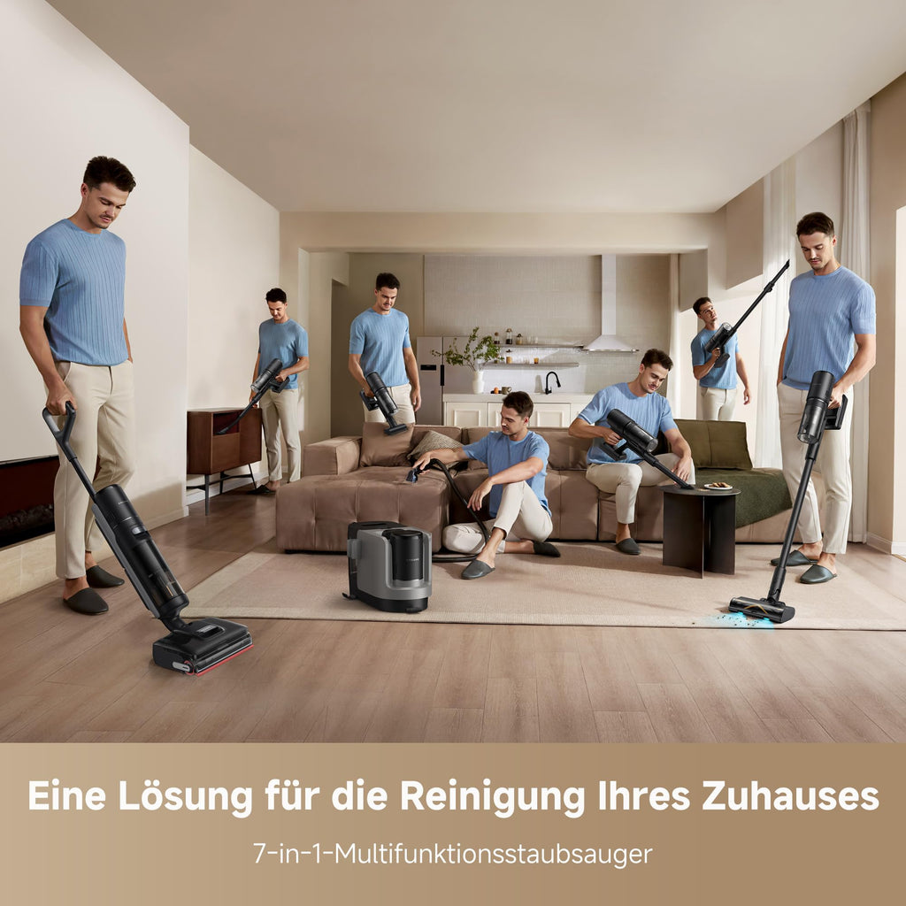 dreame H15 Mix 7-in-1 Nass- und Trockensauger, KI-Roboterarm, Kantenreinigung, 23.000 Pa Saugkraft, intelligente Dosierung, verhedderungsfrei, 100 °C Bürstenrein, 5 Min. 90 °C Trocknung, flach