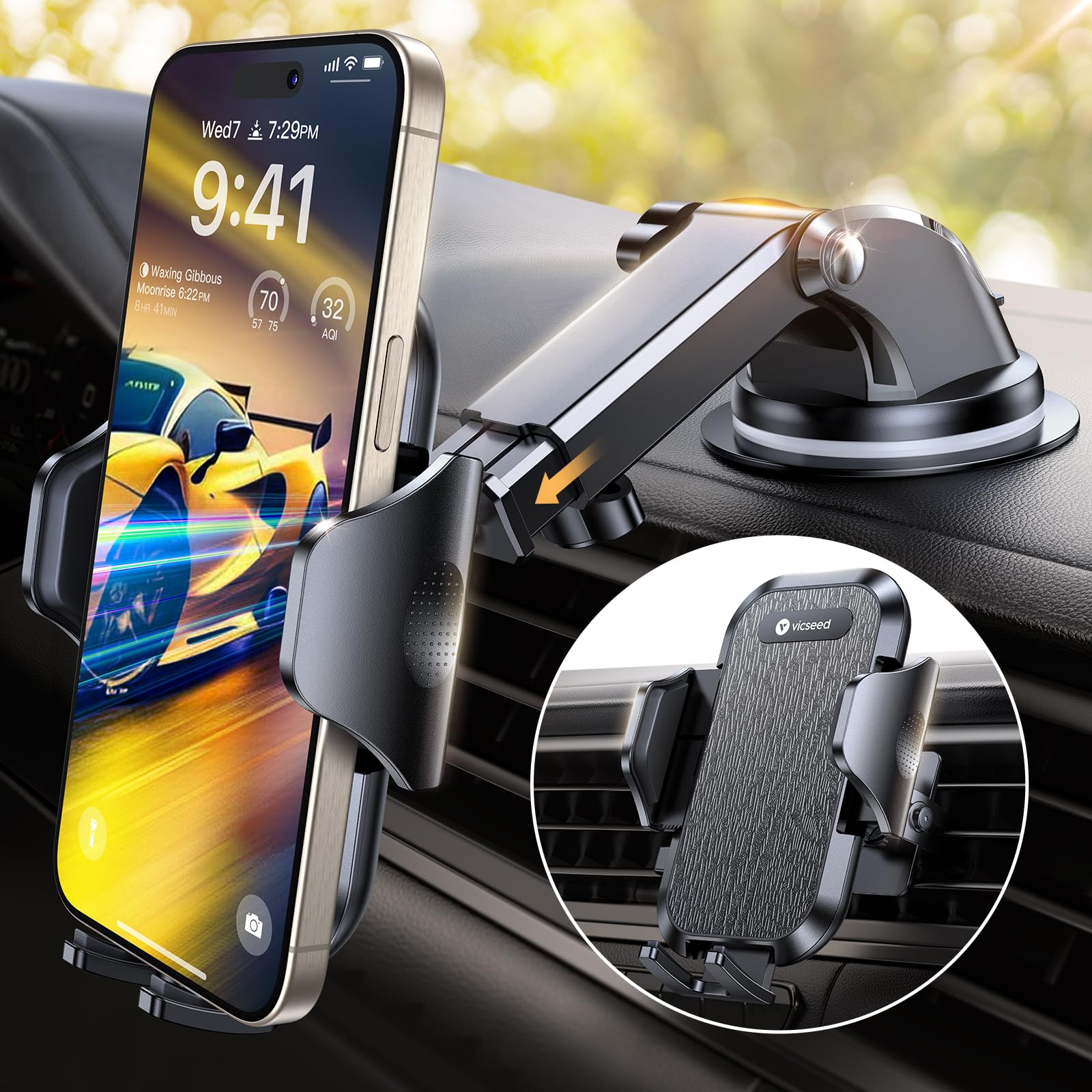 VICSEED 2025 Beste Militärische Handyhalterung Auto [20KG Starker Saugnapf &Metall-Lüftungsclip mit Doppelschloss]360°Drehbare KFZ Handy Halterung Auto Zubehör für iPhone 17 Pro Max Samsung S25 Ultra