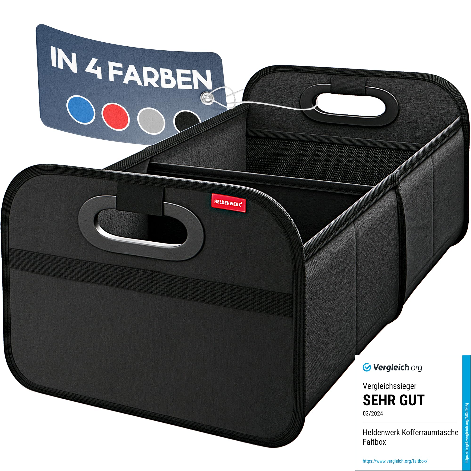 HELDENWERK Kofferraumtasche faltbar mit Anti-Rutsch-Klett - Kofferraum-Organizer, Auto Faltbox, Einkaufstasche - verstärkt und stabil