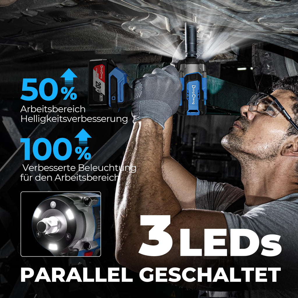 Dong Cheng 18V bürstenloser Schlagschrauber, 598Nm Akku-Schlagschrauber 1/2 Zoll, 4-Gang-Modus & Smart-Modus mit 5 Schlagstecknüssen, Verlängerung, 4,0Ah Akku, Aufbewahrungsbox