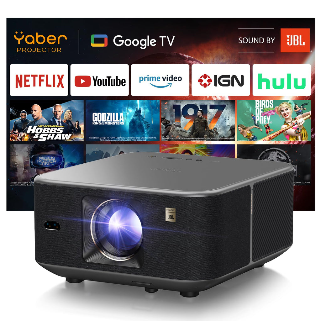 Yaber K3 Smart Beamer 【 Google TV & Sound by JBL】 Tageslicht Beamer mit WiFi 6 & Bluetooth, Handy Projektor für 4k Heimkino & Outdoor, Dolby Audio/Auto-Bildeinstellung, Netflix & 7000+ Apps