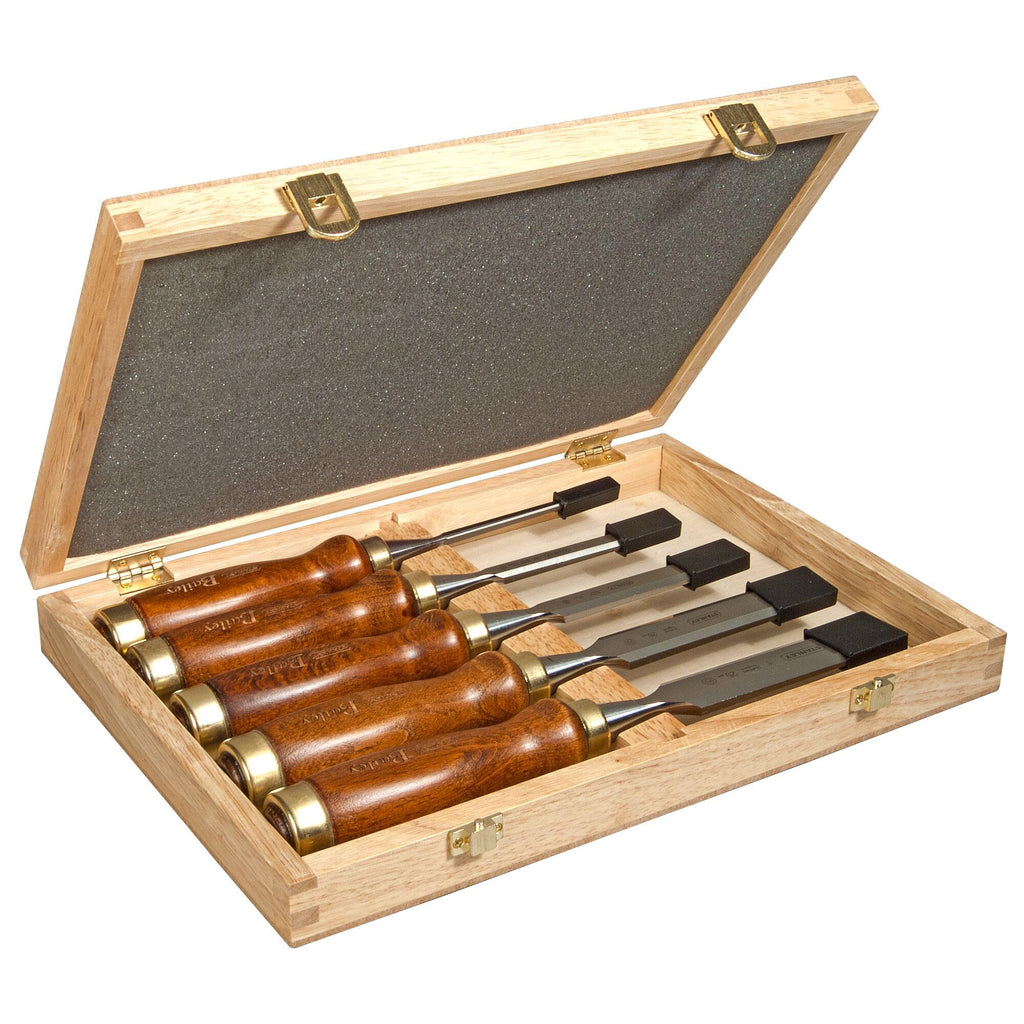 Stanley Bailey Stechbeitel Set 5-teilig (6/10/15/20/25 mm Beitelbreite, gehärteter Stahl, Kunststoffkappe) 2-16-217