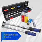 Goodyear Radwechselset, 6-teilig, Drehmomentschlüssel + Umschaltknarre + 3-tlg. Steckschlüsselsatz + Verlängerung, Box, Schwarz