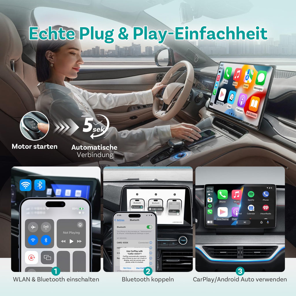 OTTOCAST (2026 Neu) 2-in-1 Wireless CarPlay & Android Auto Adapter, Mini Pico mit EIN-Knopf-Trennung, WiFi 6, Bluetooth 5.4, Plug & Play für Fahrzeuge mit werkseitigem CarPlay/Android Auto