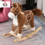 HOMCOM Kinder Schaukelpferd Baby Schaukeltier Pferd mit Tiergeräusche Spielzeug Haltegriffe für 36-72 Monate Plüsch Braun 65 x 32,5 x 61 cm