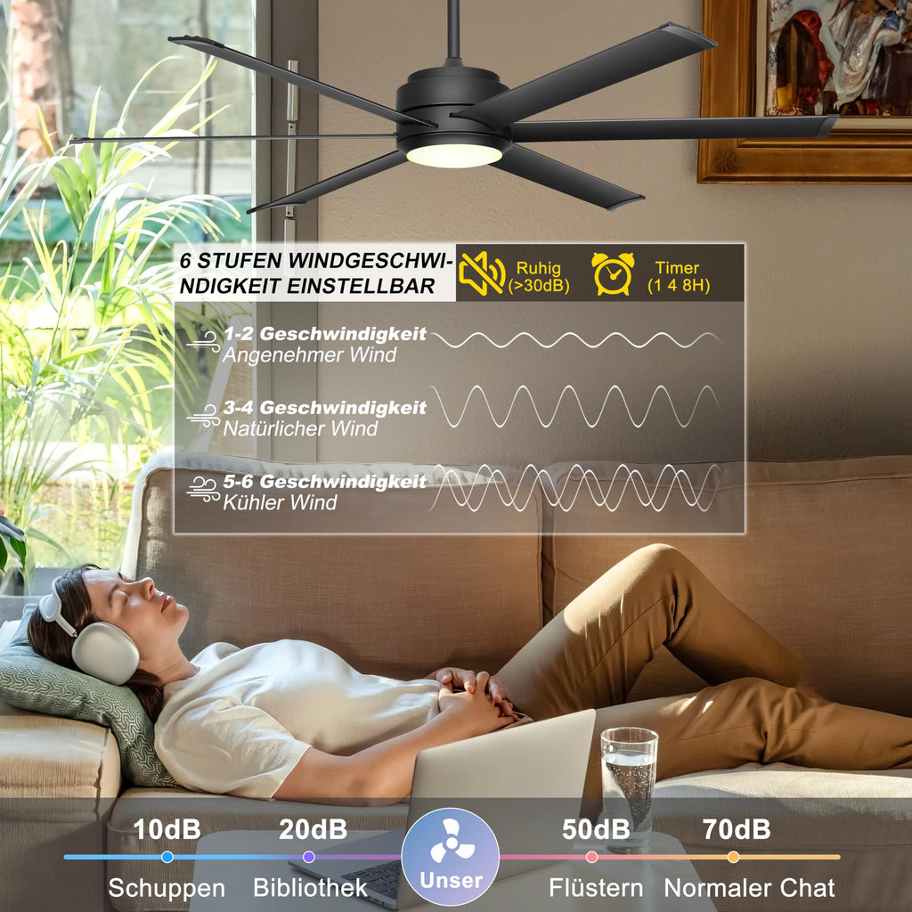 Ohniyou Deckenventilator mit Beleuchtung, Fernbedienung und App,152,4 cm (60 Zoll), dimmbar, Gleichstrommotor, großer Deckenventilator für Terrasse, Wohnzimmer