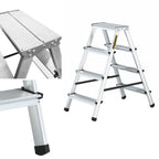 DRABEST Trittleiter Klapptritt Alu Leiter 2 x 4 Stufen Beidseitig Mehrzweckleiter Hausleitern bis 125 kg Belastbar Leiter