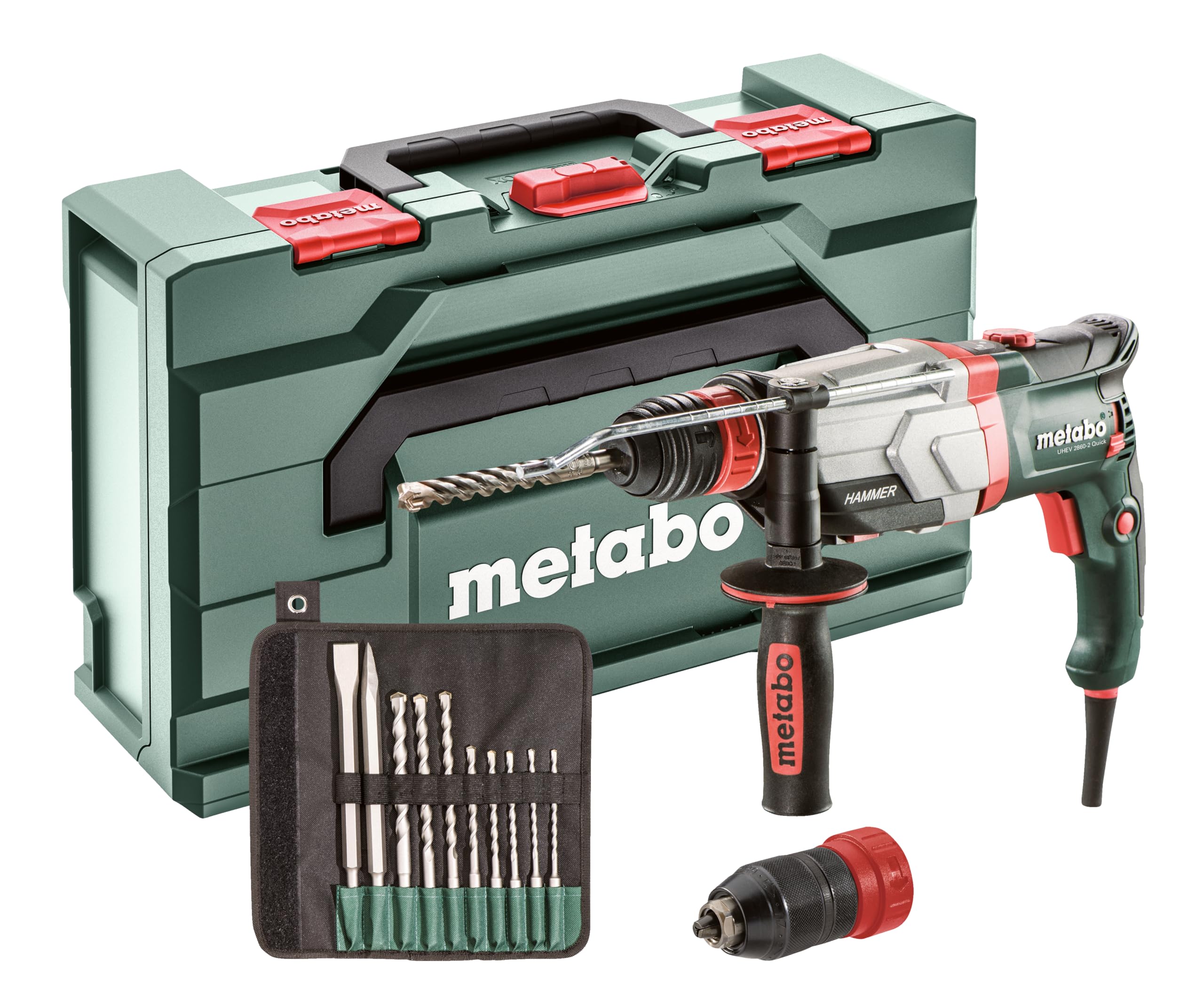 Metabo Multihammer UHEV 2860-2 Quick Set – 600713510 – Multihammer zum Hammerbohren, Bohren in zwei Gängen und Meißeln – 4 m Kabellänge