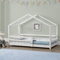 [en.casa] Kinderbett Knätten Hausbett Bodenbett 90 x 200 cm Holzbett für Kinder mit Rausfallschutz Bettgestell mit Lattenrost Kiefernholz Weiß