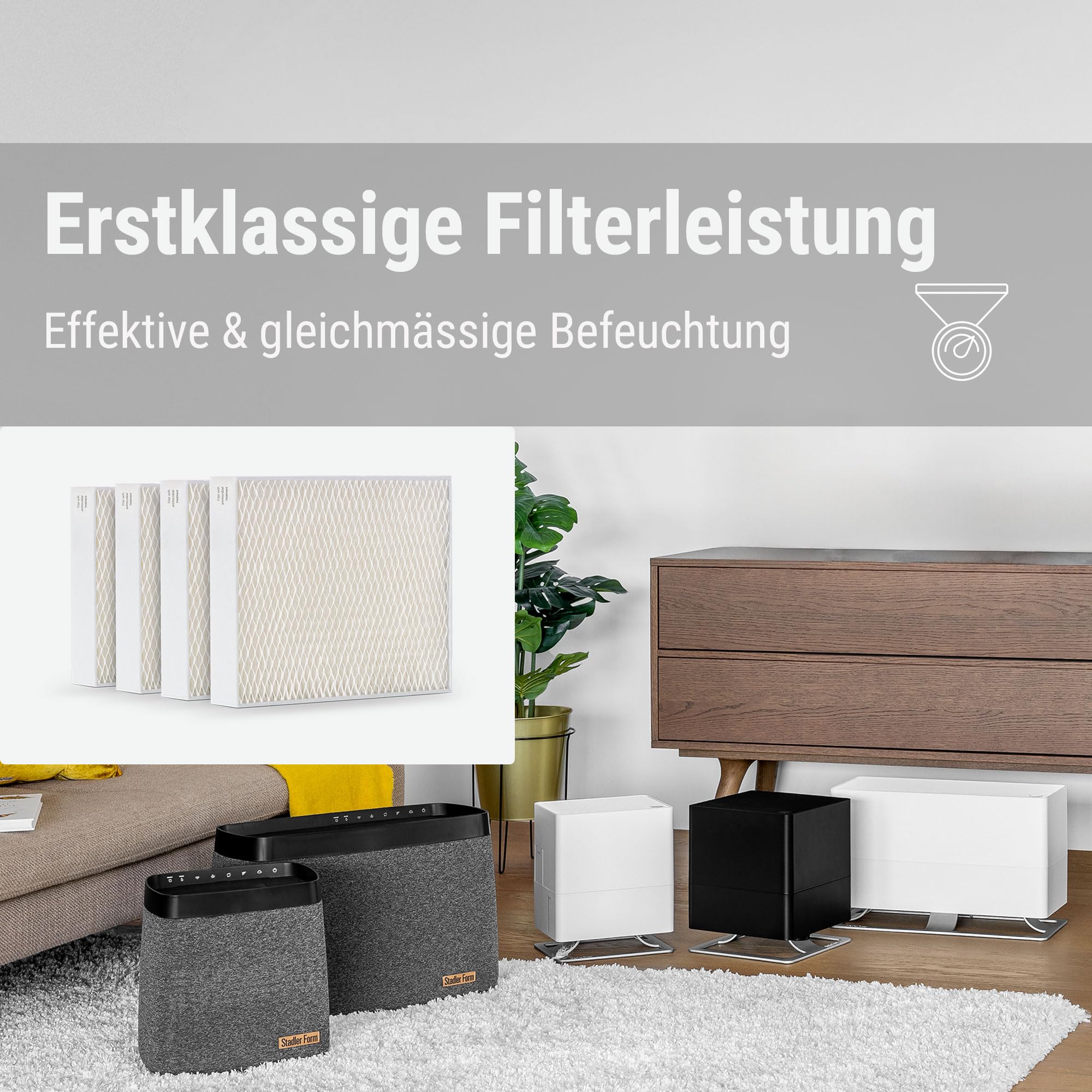 Stadler Form Luftbefeuchter-Filter, effizient und hygienisch, antibakteriell behandelt, passend zur Oskar- und Karl-Familie, Set mit 4 Stück
