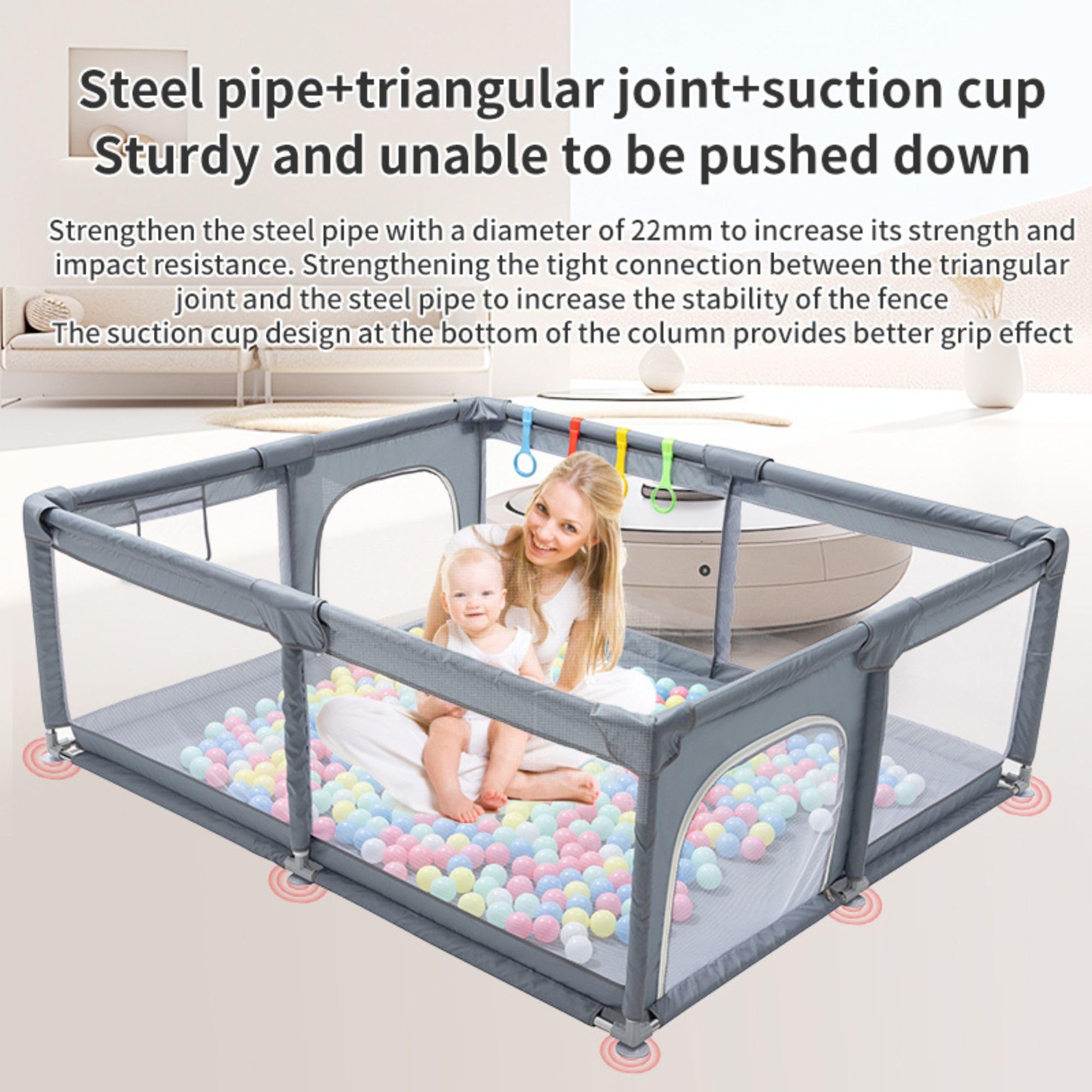 GLOKID Laufstall Baby 120 X 180cm, Laufgitter baby, große Sicherheitsspielplatz, mit Anti-Kollision Schaum Absperrgitter mit atmungsaktivem Netz, Einschließlich Ocean Balls y Pull Rings (XWL 1218)