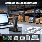 Tera 2D HW006 Barcode-Scanner, kabellos, QR-Code-Scanner mit Bluetooth, Zeitanzeige, Bildschirm, Batteriestandsanzeige Ladestation, Patentnummer 90078251950003