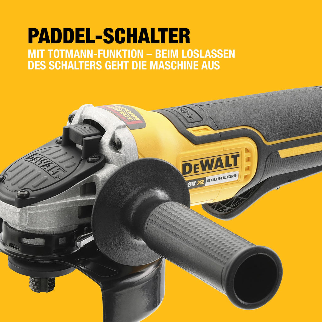 DEWALT 18V XR Akku-Winkelschleifer 125mm mit Paddel-Schalter (bürstenloser Motor, elektrische Bremse & Kupplung, Schnellspannfutter, inkl. TSTAK-Box II, Lieferung ohne Akku & Ladegerät), DCG406NT-XJ