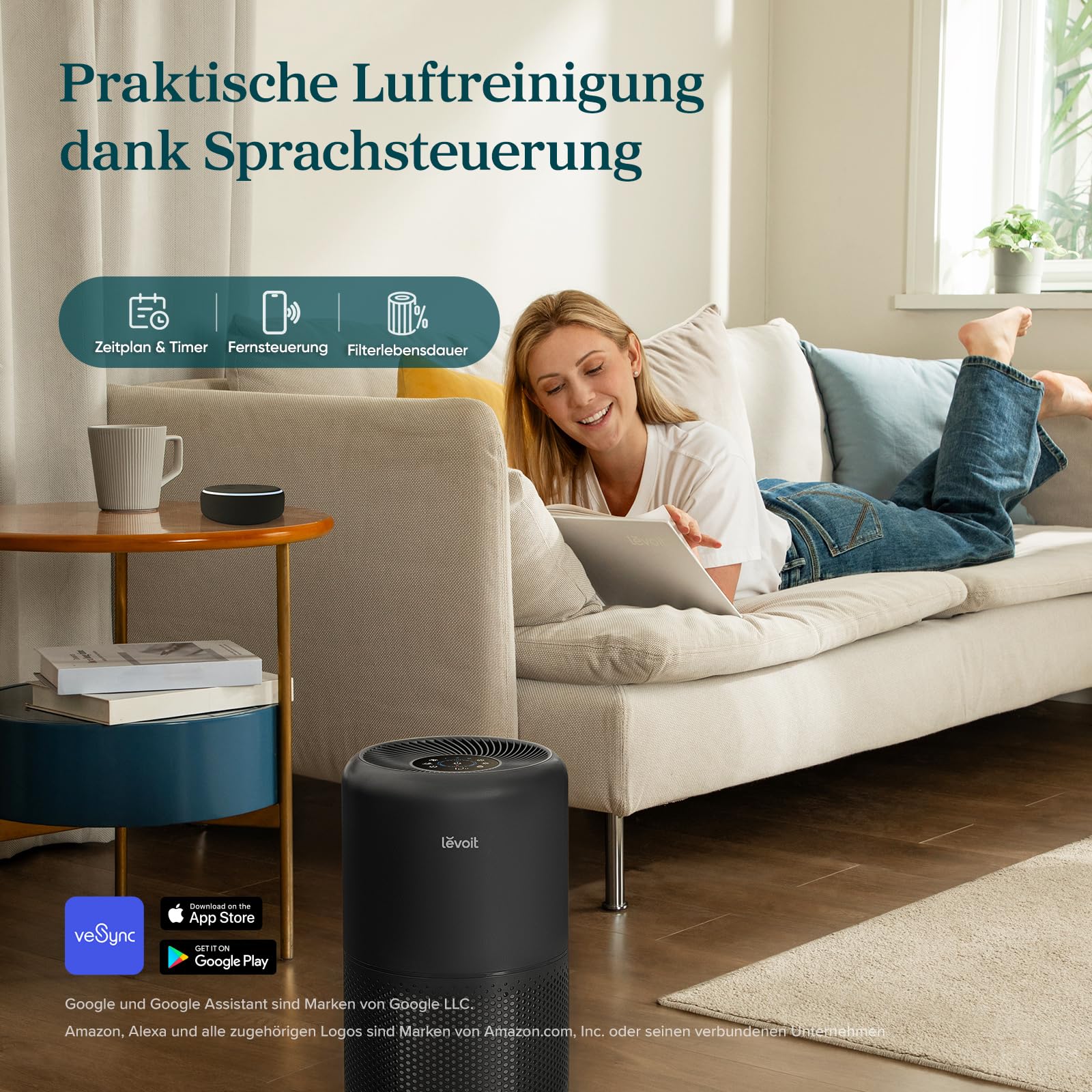 LEVOIT Luftreiniger mit HEPA Luftfilter, CADR 258m³/h für 54㎡ Raucherzimmer, gegen 99,97 Prozent Schimmel Staub Pollen Tierhaare, Air Purifier mit Luftqualitäts-Feedback und Auto-Modus, Schlafmodus