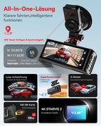REDTIGER 4K STARVIS 2 Dashcam Auto Vorne Hinten,Touchscreen 3,18 Zoll,Sprachsteuerung,Dash Cam Auto 5.8GHz WiFi 6,GPS,Kostenlose 128GB Karte,2160P UHD-Nachtsicht,Notfall-Sperre,Parkmonitor (F7N Touch)