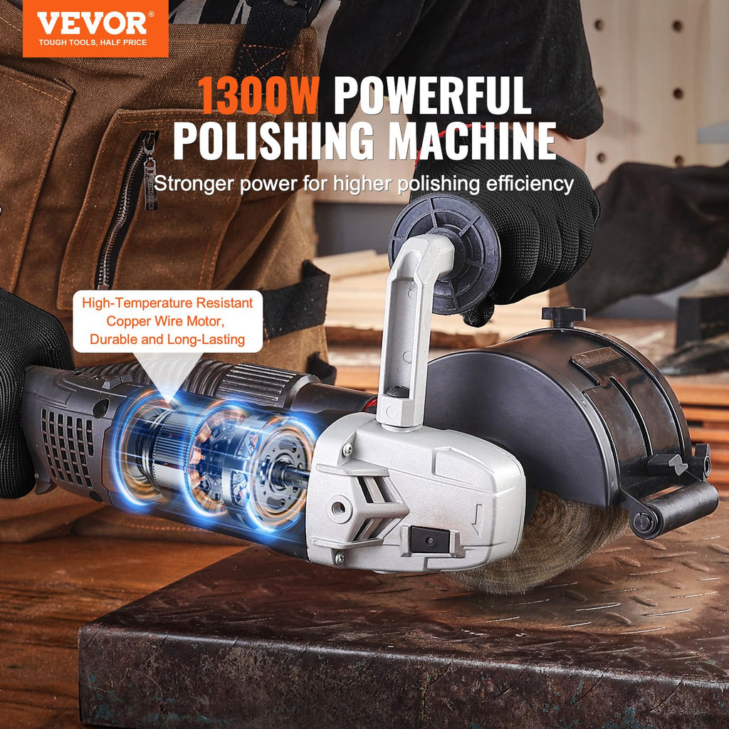 VEVOR Poliermaschine, 1300 W, 6 variable Geschwindigkeiten, Oberflächenbearbeitungswerkzeug, handgeführte elektrische Metall-Poliermaschine mit Stahldraht-Polierrad für Edelstahl