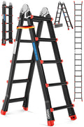 MASKO Aluminium 6in1 Mehrzweckleiter – 20 Sprossen | - 520 cm | 150 Kg, ausziehbar, rutschfest, Multifunktional, Gelenkleiter, Anlegeleiter, Klappleiter, beidseitige Steh- und Treppenleiter | Schwarz