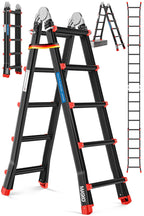 MASKO Aluminium 6in1 Mehrzweckleiter – 20 Sprossen | - 520 cm | 150 Kg, ausziehbar, rutschfest, Multifunktional, Gelenkleiter, Anlegeleiter, Klappleiter, beidseitige Steh- und Treppenleiter | Schwarz