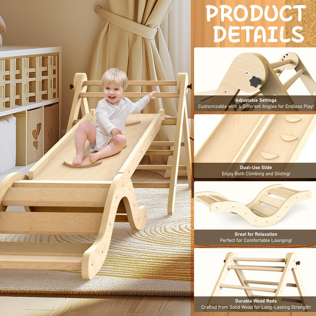 Montessori Indoor Spielset: 7-in-1 Klettergerüst mit Rutsche, Bogen & Matte für Kleinkinder und Kinder (1-3 Jahre)