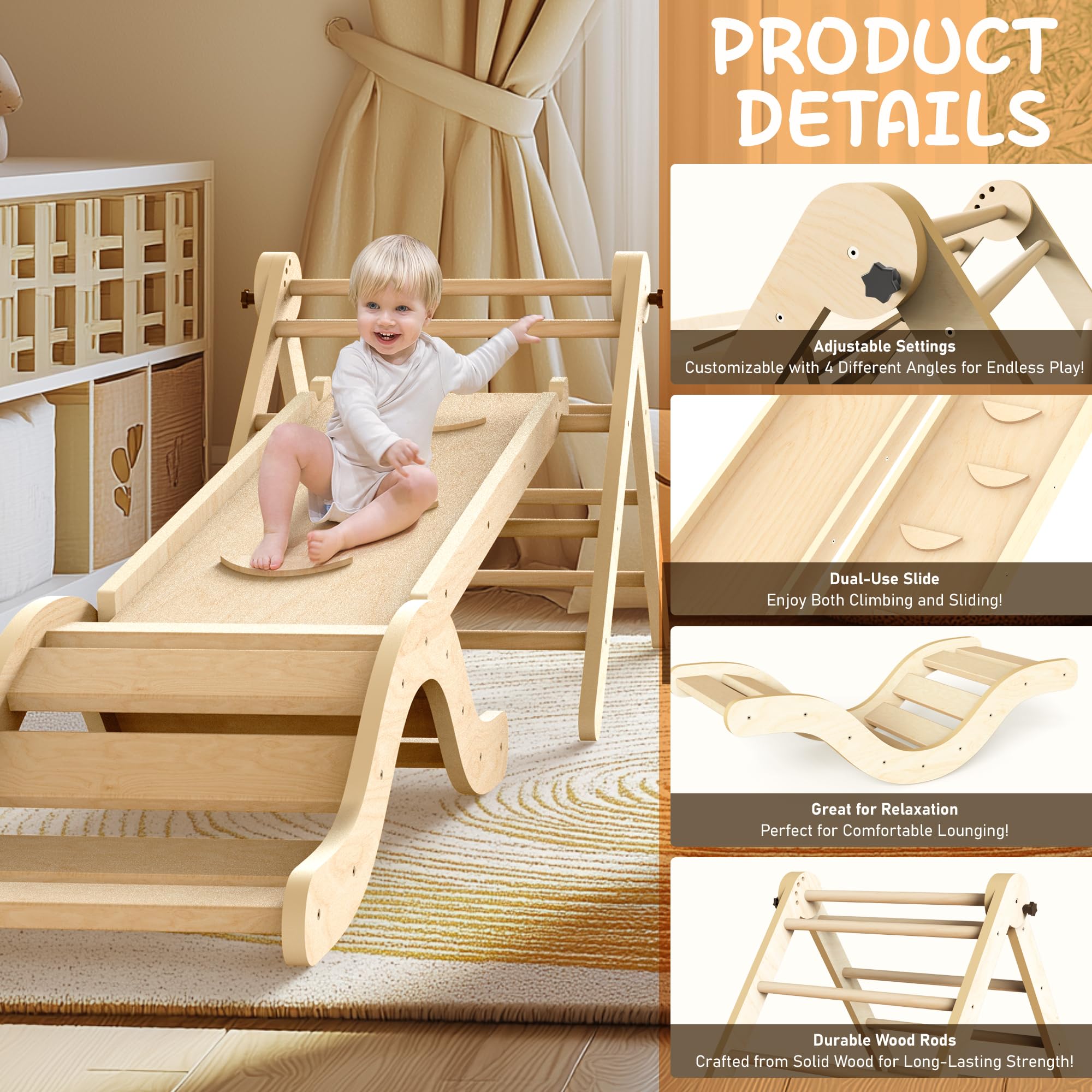 Montessori Indoor Spielset: 7-in-1 Klettergerüst mit Rutsche, Bogen & Matte für Kleinkinder und Kinder (1-3 Jahre)