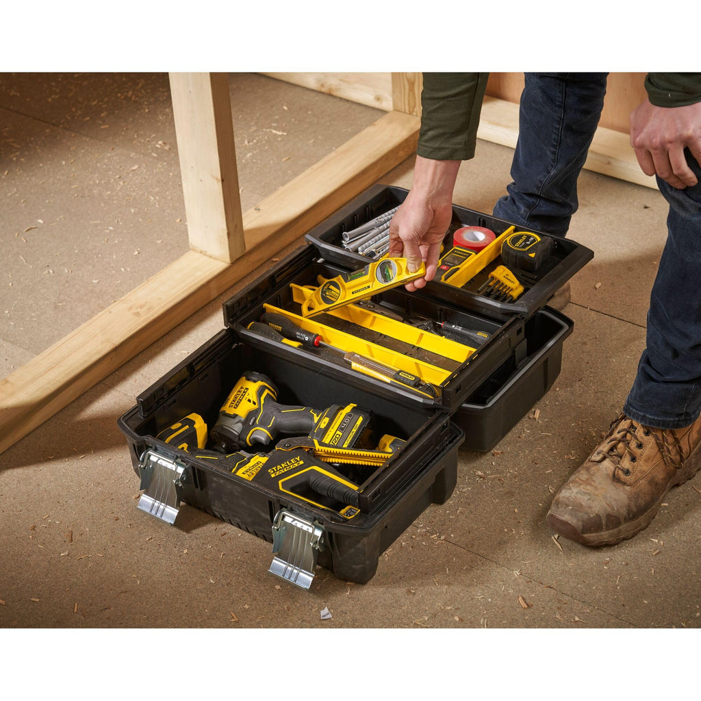 STANLEY FatMax Werkzeugbox Werkzeugkoffer leer Werkzeugkasten - Werkzeugkiste (18 Zoll, 46 x 32 x 24 cm, Koffer für Werkzeuge, Box mit ausladenden Schubfächern, robust) FMST1-71219