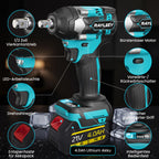 Akku-Schlagschrauber für Makita 18V, 1000 N.m(740 Ft-lbs),1/2 Zoll Bürstenloser Elektro-Schlagschrauber mit 3300 U/min, 2x 4.0Ah Akku & Ladegerät, 6 Steckschlüsselsatz für Autoreifen, Gerüstbau,DIY