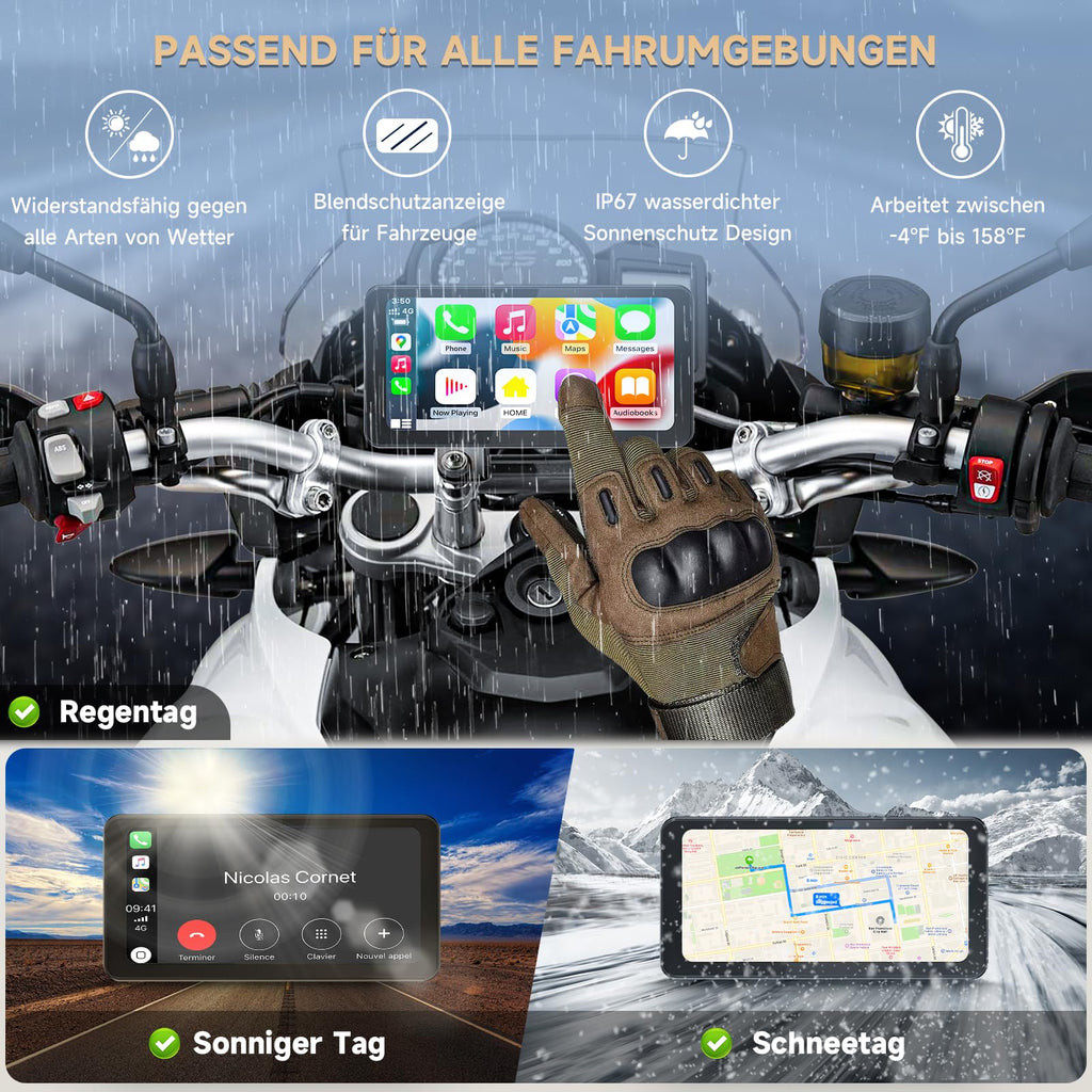 Spedal CL871 6.25" Motorrad CarPlay & Android Auto Bildschirm, Ganzkörper Wasserdicht, GPS Navigation für Motorrad, Bluetooth, Siri/G00gle Assistent (CL871)