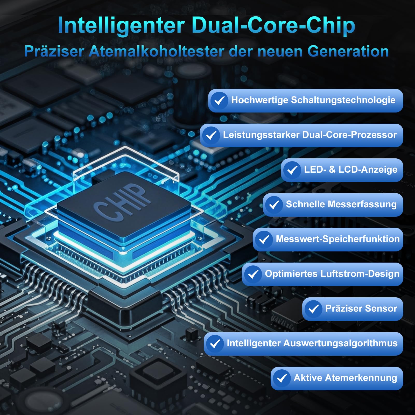 Alkoholtester Alkotester Atemalkoholtester Promilletester Alkomat professionell Dual-Sensor digital mit LCD, tragbar für Auto & Zuhause, 20 Mundstücke, Breathalyzer Breathalyser Alcohol tester Breath