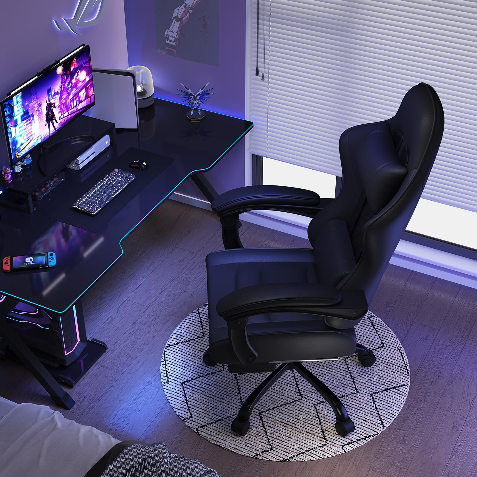 JUMMICO Gaming Stuhl, Schreibtischstuhl mit Massagefunktion,Bürostuhl Ergonomisch mit Fußstütze,150 kg, Schwarz