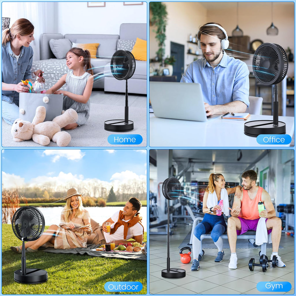 Oszillierender Ventilator Leise mit Fernbedienung, 9" Mini USB Tragbarer Tischventilator Standventilator, 7200mAh Akku Batterie Table Floor Fan mit Timer für Hause Schlafzimmer Büro Outdoor Reise