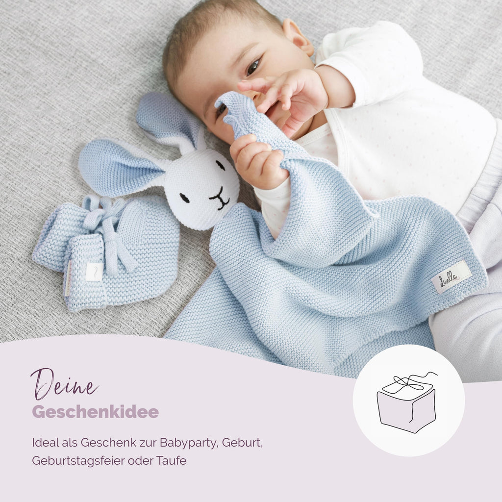 Livella Kuscheltuch „Hase“ mit Söckchen - Reine Bio-Baumwolle – Premium Schmusetuch, Kuscheldecke, Schmusedecke, Strickdecke - Samtweich & atmungsaktiv - Oeko-TEX® Standard 100 und GOTS Zertifiziert