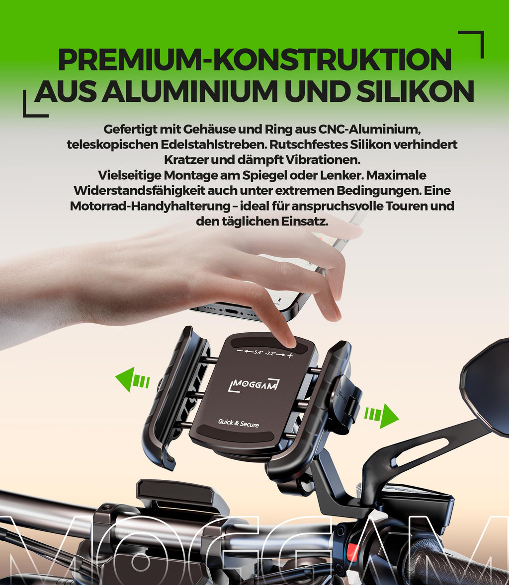 Handyhalterung Motorrad 【Doppelte Antivibrations-Technologie】mit Aluminiumkörper und Ring Motorrad Handyhalterung 5,4 bis 7,2" Handyhalter Fahrrad 【Schnellverschluss】 Phone Holder Bike als Geschenk