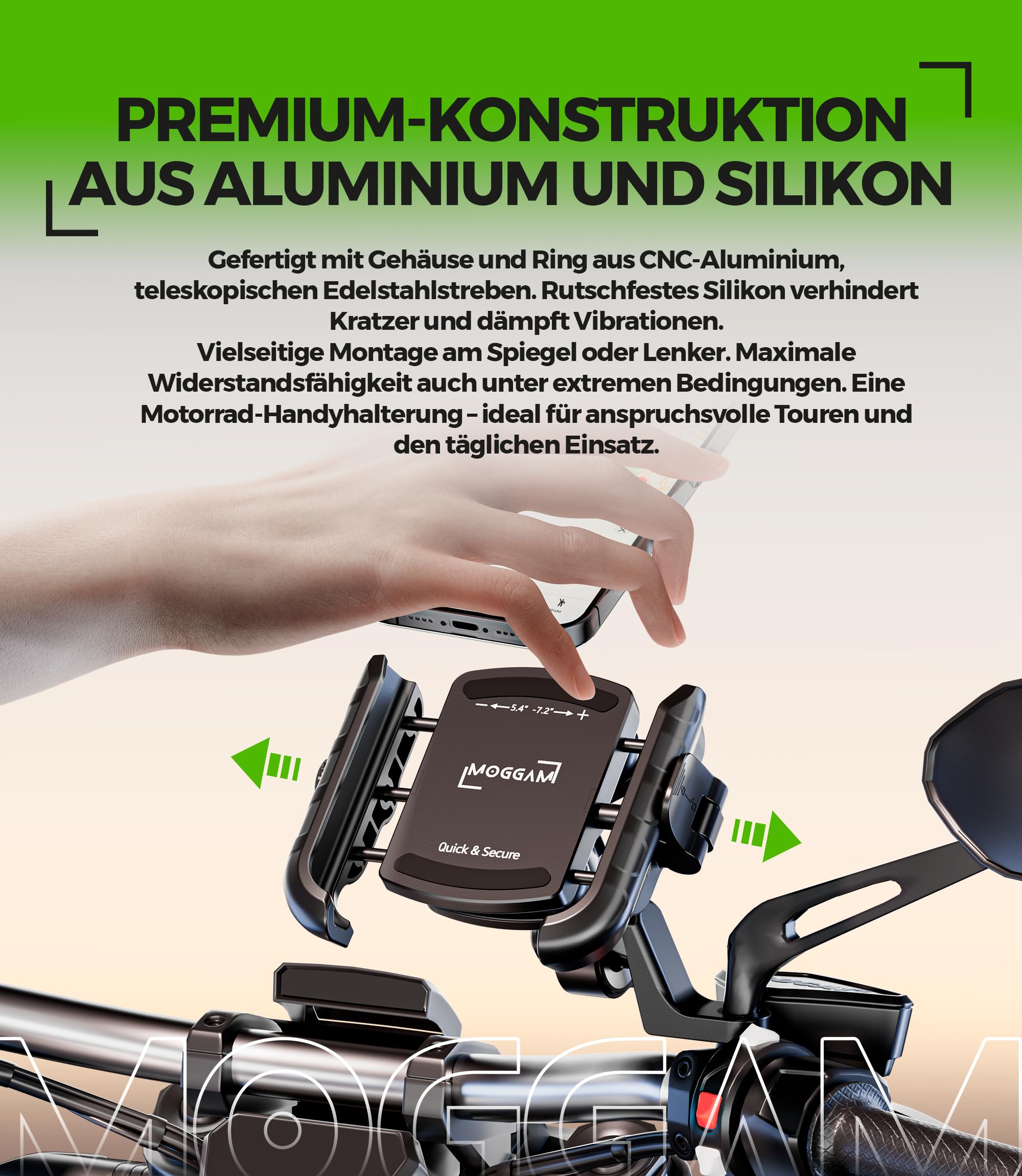 Handyhalterung Motorrad 【Doppelte Antivibrations-Technologie】mit Aluminiumkörper und Ring Motorrad Handyhalterung 5,4 bis 7,2" Handyhalter Fahrrad 【Schnellverschluss】 Phone Holder Bike als Geschenk