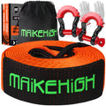 MAIKEHIGH Abschleppseil 15 Tonnen (33,700 Lbs), 6M x 7,6cm Abschleppgurt mit 2 Verbesserten Schäkeln Haken, 2 Handschuhen für Auto, LKW, SUV, Offroad (Orange)