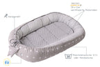 Medi Partners Babynest Nestchen für Neugeborene - 100x60x15 Babynestchen Baby zweiseitg Nest Bett 100% Baumwolle Minky Kuschelnest tragbar (graue Sternen mit graue Minky)