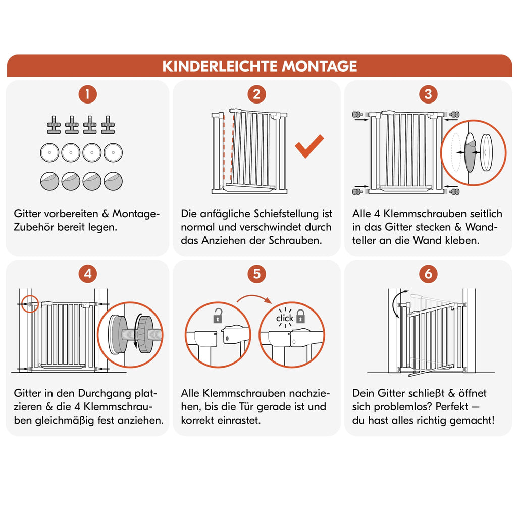 hauck Open N Stop 2, Schwarz - Kinderschutzgitter Hundegitter, Verstellbare Breite 75-80 cm, 77 cm Hoch, Beidseitige Einhand Öffnung, ohne Bohren, für Innen