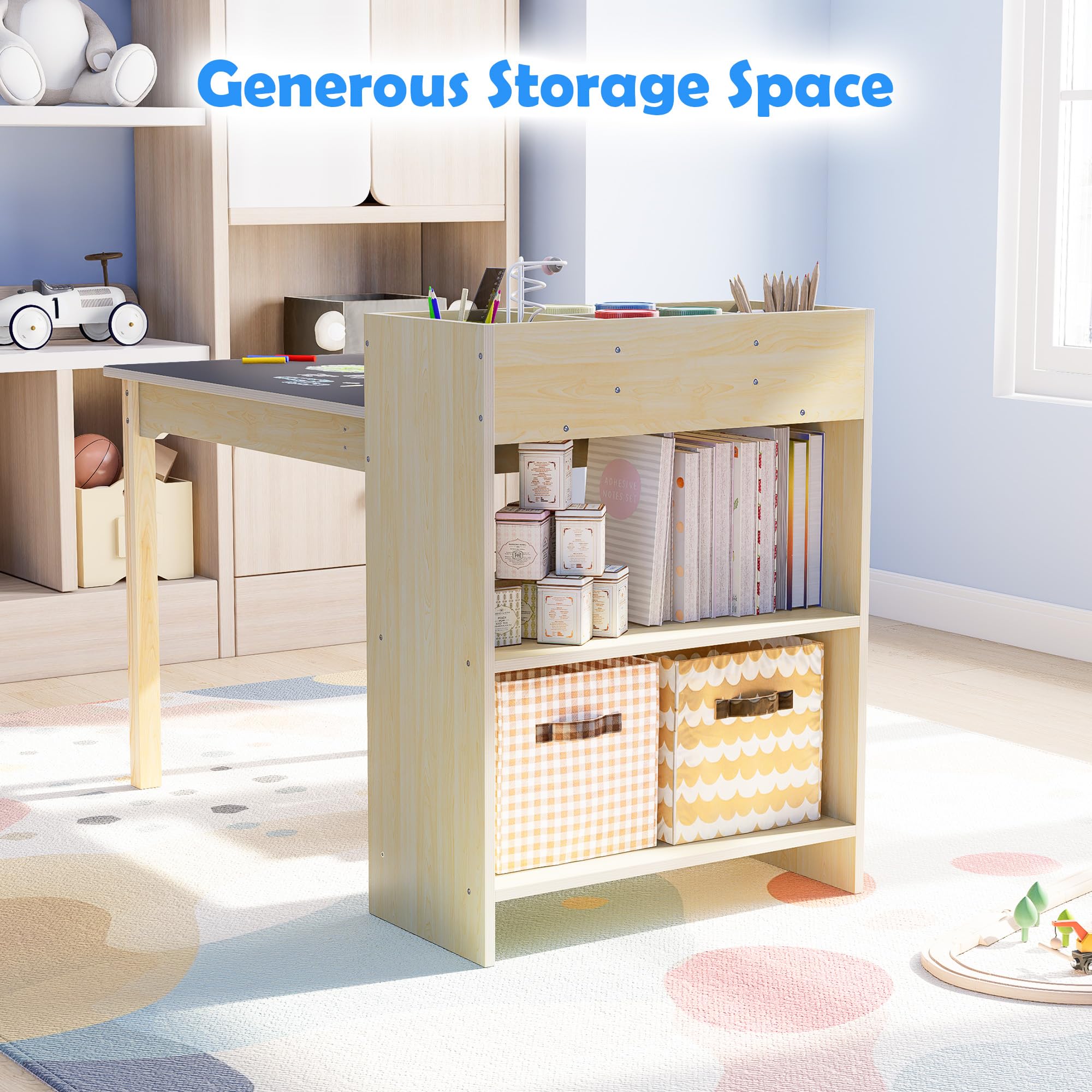 Puecrof Kinder Kreativtisch mit Stuhl aus Massivholz – Multifunktioneller Lern- & Spieltisch mit Stauraum für Kleinkinder ab 12 Monaten | Maltisch für Zuhause mit ergonomischem Kinderstuhl