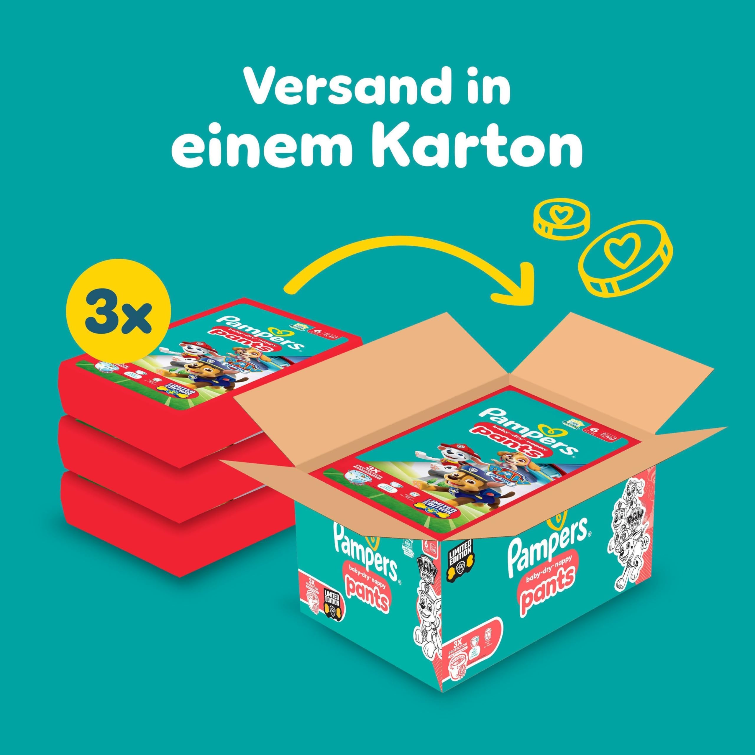 Pampers Baby-Dry Pants Paw Patrol Edition Größe 6, 138 Windeln, 13kg-19kg, 360° Passform hilft, Auslaufen zu verhindern