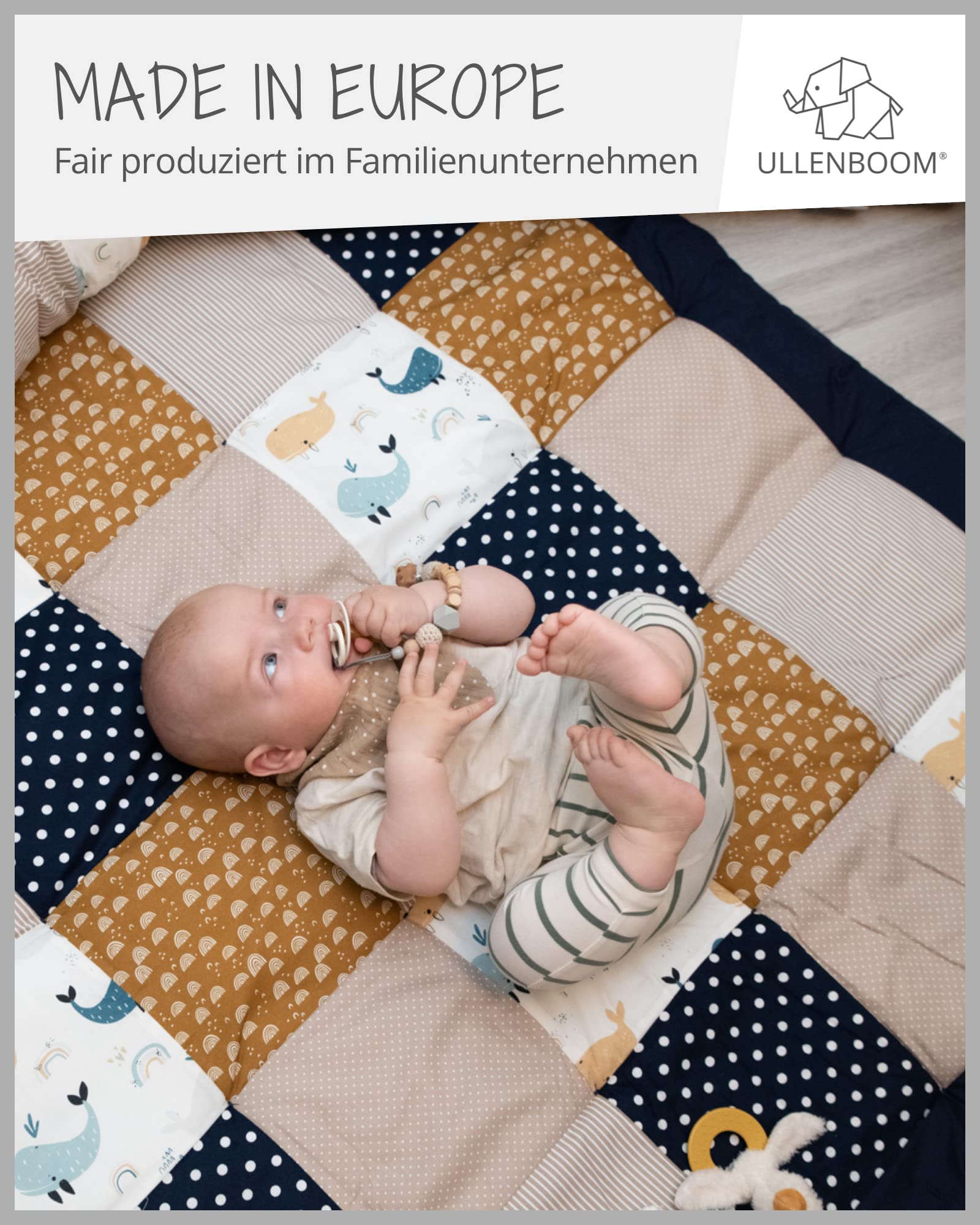 ULLENBOOM Krabbeldecke für Baby 140x140 cm, 100% Oeko-TEX Materialien, Made in EU, Dick & weich gepolstert, Wale - ideal als Babydecke, Krabbelmatte & Spieldecke Baby
