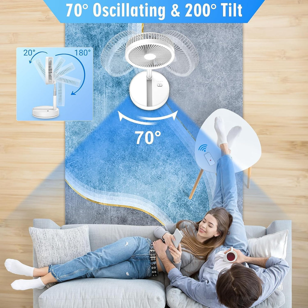 LIPETY Tragbarer Faltbarer Oszillierender Klein Ventilator, 9" 7200 mAh Akku Aufladbar USB C Tischventilator mit Fernbedienung, Mini Leise Standventilator für Hause Schlafzimmer Reisen Camp