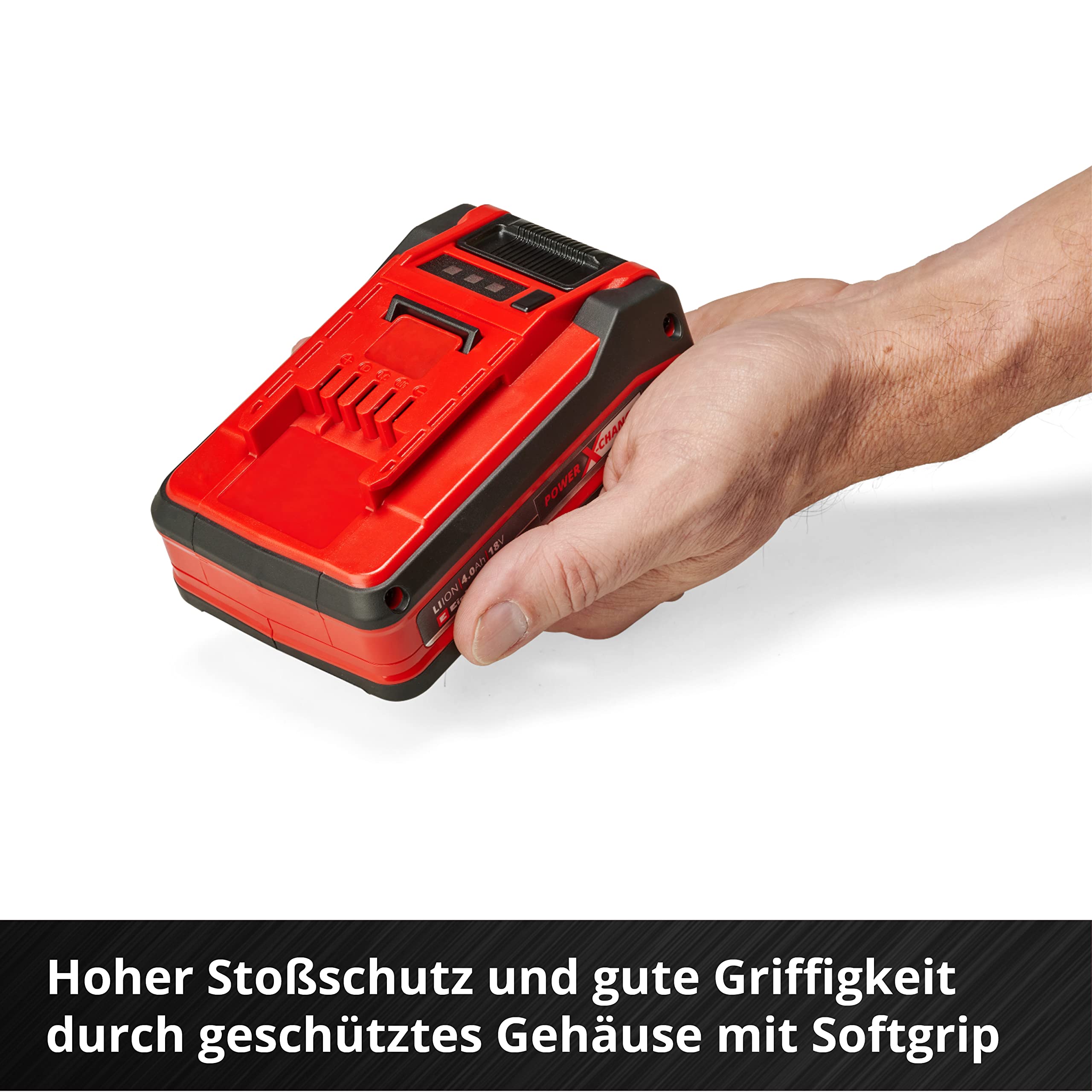 Original Einhell 18V 4,0 Ah Power X-Change Plus (18V Akku, universell verwendbar für alle PXC-Geräte, ohne Selbstentladung, 3-Stufen-LED Ladestandskontrolle, angepasste Ladezyklen, ohne Ladegerät)