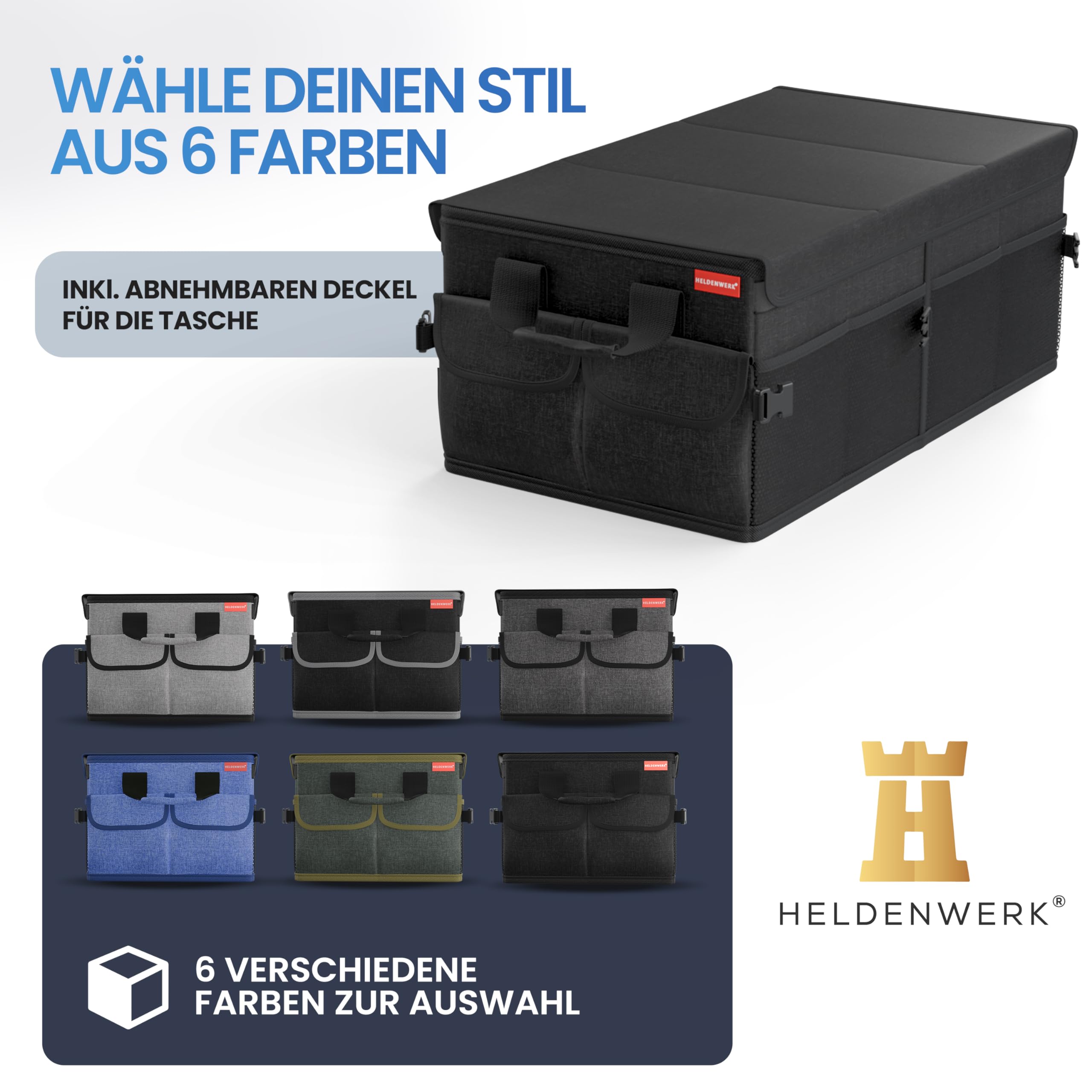 HELDENWERK Premium Kofferraum-Organizer mit Deckel stabil & rutschfest - Faltbare Auto Kofferraumtasche groß mit doppelten Böden - Kofferraumbox, Kofferraumorganizer Box