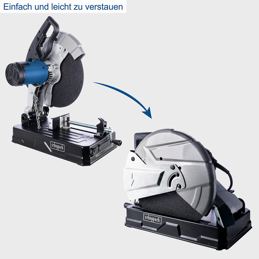 Scheppach Trennschneider MT150 Metallsäge Metall Kappsäge mit Softstart Gehrungssäge | Schnitthöhe max. 115mm | 2600W Leistung | 4200 min-1 | Trennscheibe Ø 355 x 25,4 mm | Neigungswinkel 0-45°