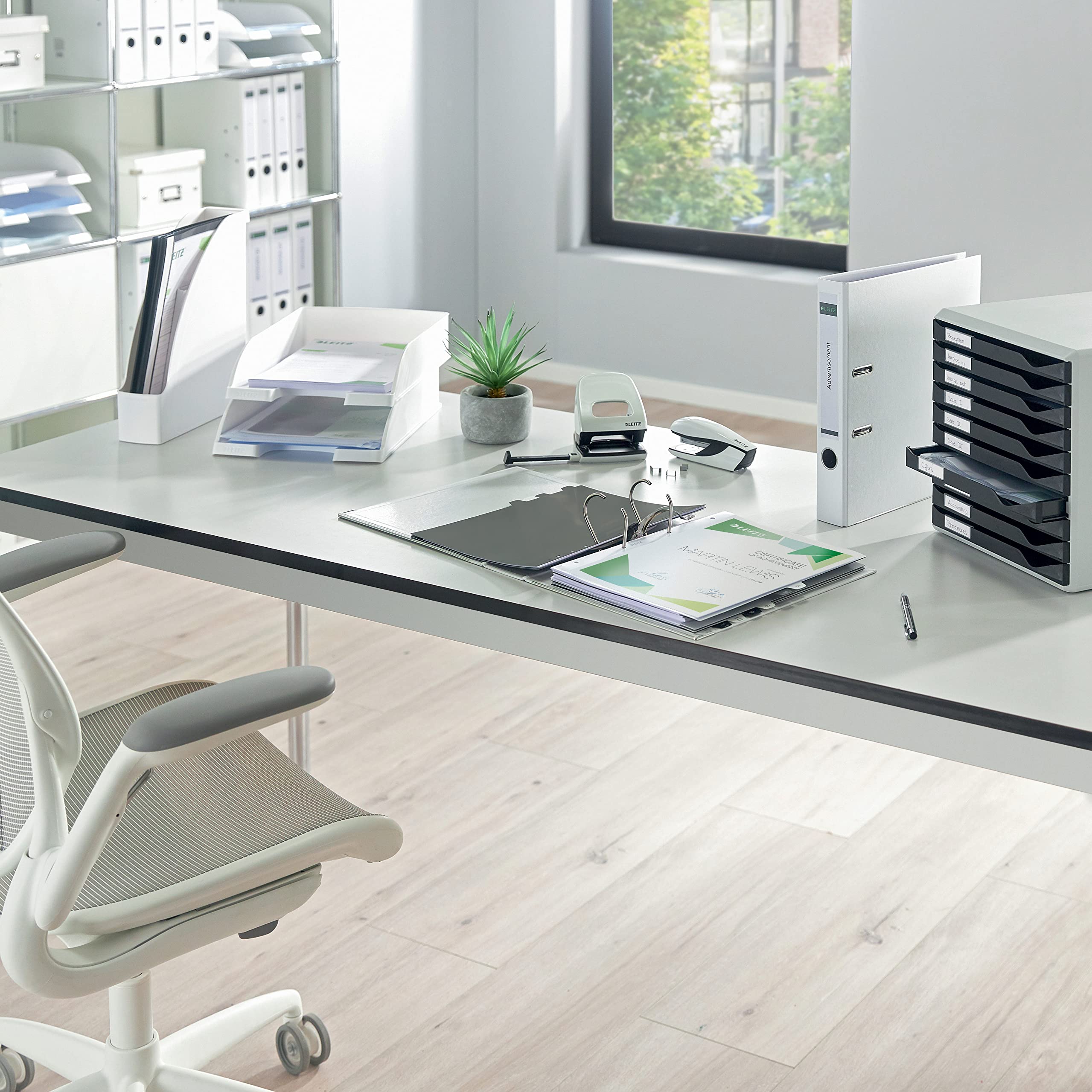 Leitz Formular-Set mit 10 Schubladen, Schubladenset zur Aufbewahrung von Dokumenten und Formularen, Grau, 52810089