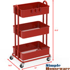 Simple Houseware Hochleistungs-Rollwagen mit 3 Ebenen aus Metall, Rot